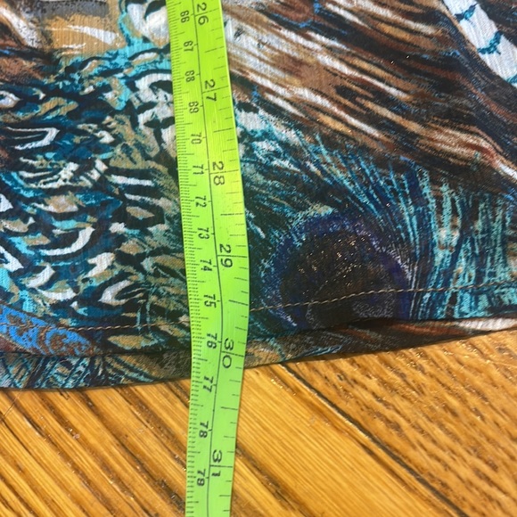 Swimsuit cover, teal peacock feathers. Drawstring at waist. Size Medium. - Picture 7 of 7